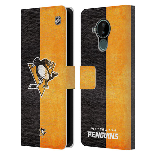 NHL Pittsburgh Penguins Half Distressed Leather Book Wallet Case Cover For Nokia C30