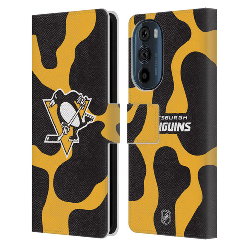 NHL Pittsburgh Penguins Cow Pattern Leather Book Wallet Case Cover For Motorola Edge 30