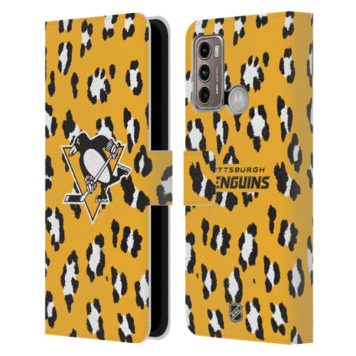 NHL Pittsburgh Penguins Leopard Patten Leather Book Wallet Case Cover For Motorola Moto G60 / Moto G40 Fusion