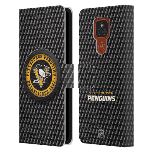 NHL Pittsburgh Penguins Puck Texture Leather Book Wallet Case Cover For Motorola Moto E7 Plus