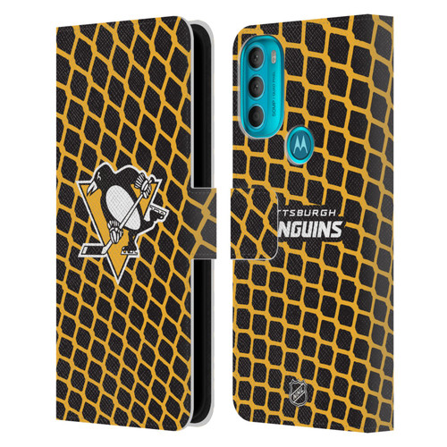 NHL Pittsburgh Penguins Net Pattern Leather Book Wallet Case Cover For Motorola Moto G71 5G