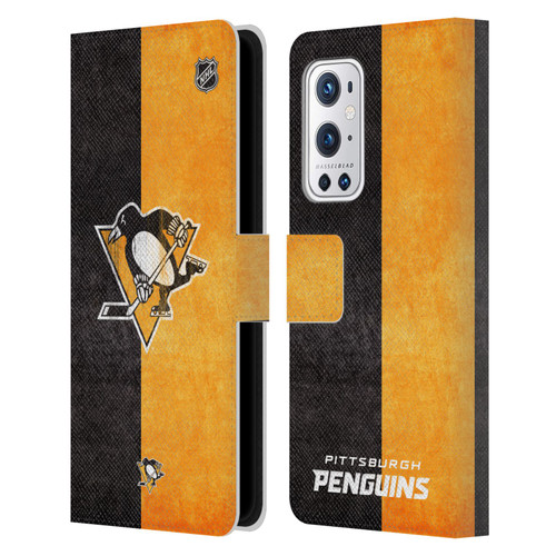 NHL Pittsburgh Penguins Half Distressed Leather Book Wallet Case Cover For OnePlus 9 Pro