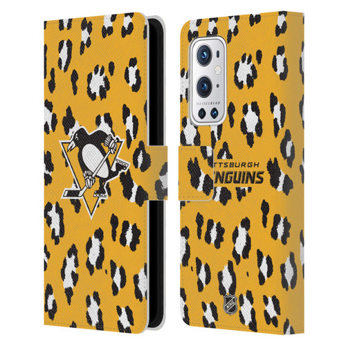 NHL Pittsburgh Penguins Leopard Patten Leather Book Wallet Case Cover For OnePlus 9 Pro