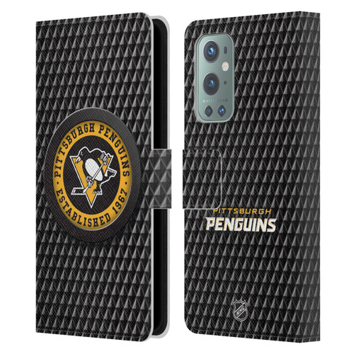 NHL Pittsburgh Penguins Puck Texture Leather Book Wallet Case Cover For OnePlus 9