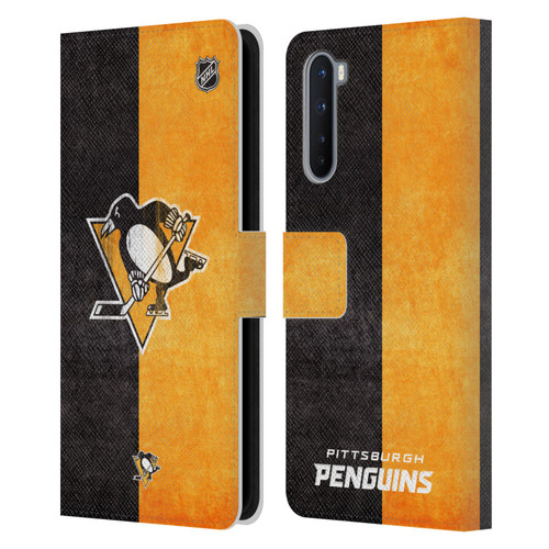 NHL Pittsburgh Penguins Half Distressed Leather Book Wallet Case Cover For OnePlus Nord 5G