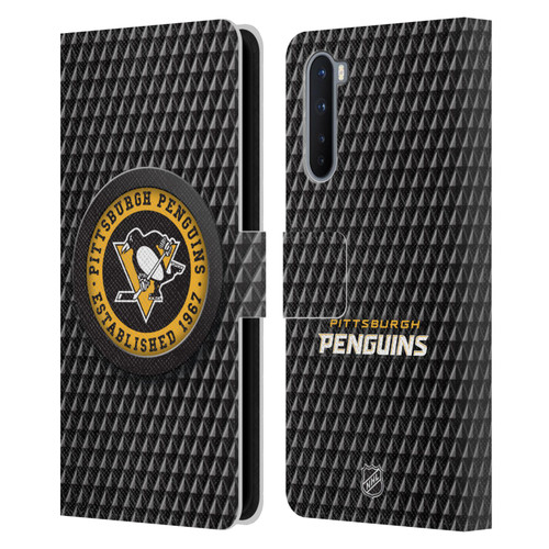 NHL Pittsburgh Penguins Puck Texture Leather Book Wallet Case Cover For OnePlus Nord 5G