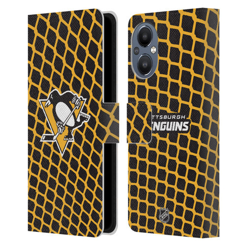 NHL Pittsburgh Penguins Net Pattern Leather Book Wallet Case Cover For OnePlus Nord N20 5G