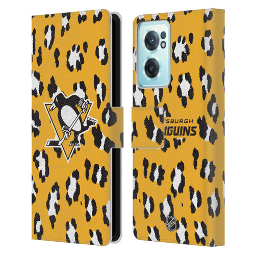 NHL Pittsburgh Penguins Leopard Patten Leather Book Wallet Case Cover For OnePlus Nord CE 2 5G