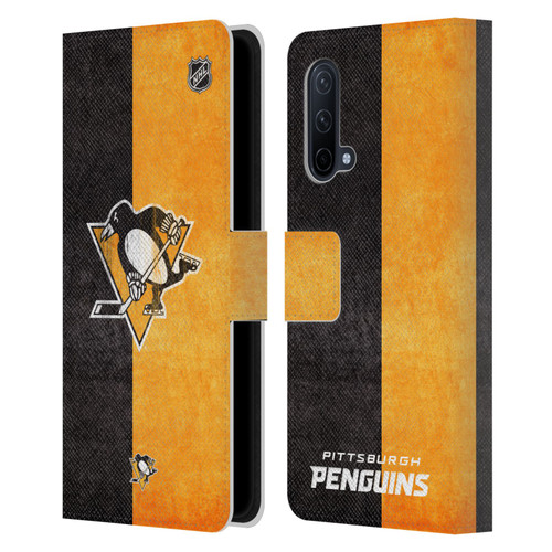 NHL Pittsburgh Penguins Half Distressed Leather Book Wallet Case Cover For OnePlus Nord CE 5G