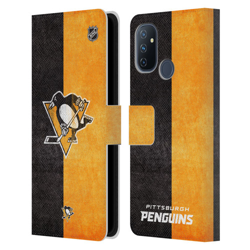 NHL Pittsburgh Penguins Half Distressed Leather Book Wallet Case Cover For OnePlus Nord N100