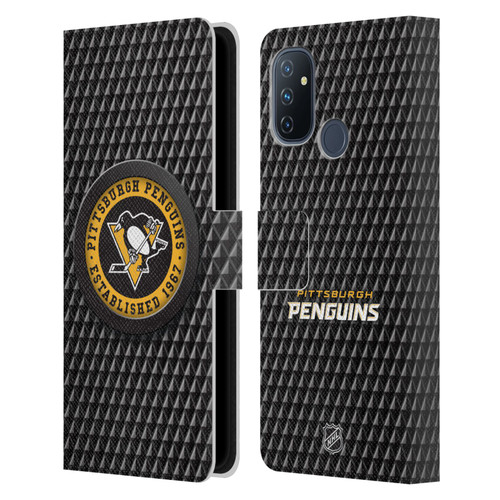 NHL Pittsburgh Penguins Puck Texture Leather Book Wallet Case Cover For OnePlus Nord N100