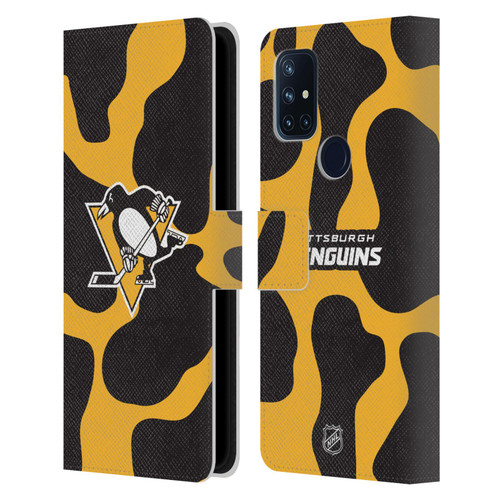 NHL Pittsburgh Penguins Cow Pattern Leather Book Wallet Case Cover For OnePlus Nord N10 5G