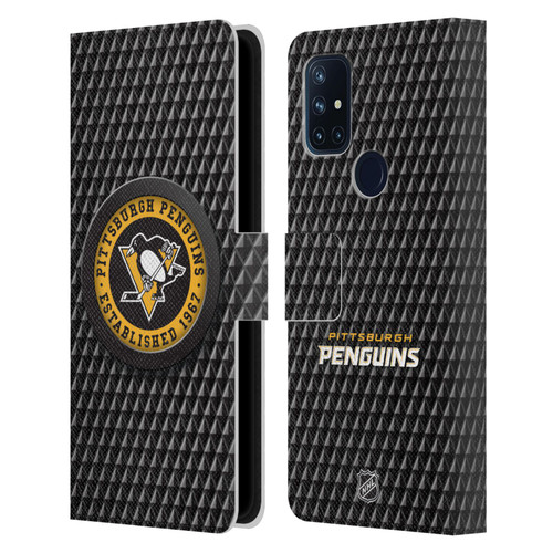 NHL Pittsburgh Penguins Puck Texture Leather Book Wallet Case Cover For OnePlus Nord N10 5G