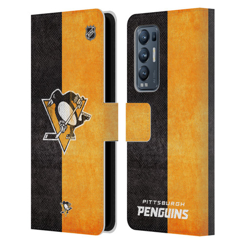 NHL Pittsburgh Penguins Half Distressed Leather Book Wallet Case Cover For OPPO Find X3 Neo / Reno5 Pro+ 5G
