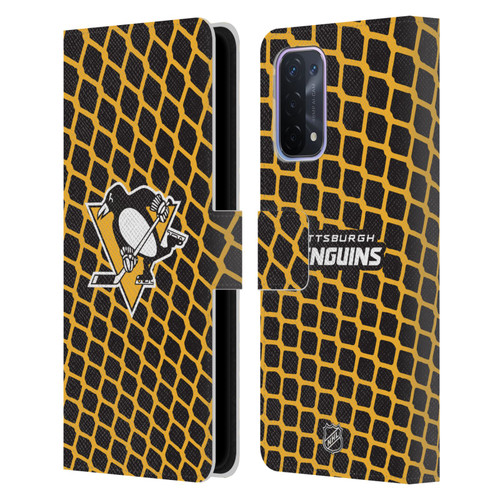 NHL Pittsburgh Penguins Net Pattern Leather Book Wallet Case Cover For OPPO A54 5G