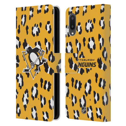 NHL Pittsburgh Penguins Leopard Patten Leather Book Wallet Case Cover For Samsung Galaxy A02/M02 (2021)