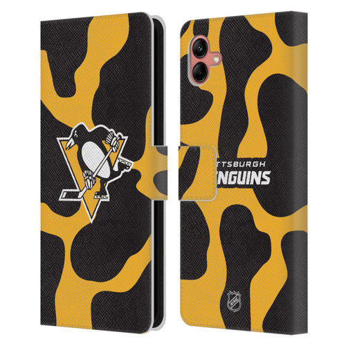NHL Pittsburgh Penguins Cow Pattern Leather Book Wallet Case Cover For Samsung Galaxy A04 (2022)