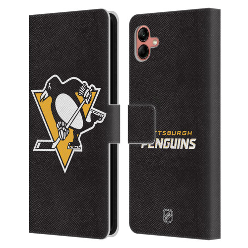 NHL Pittsburgh Penguins Plain Leather Book Wallet Case Cover For Samsung Galaxy A04 (2022)