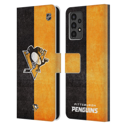 NHL Pittsburgh Penguins Half Distressed Leather Book Wallet Case Cover For Samsung Galaxy A13 (2022)