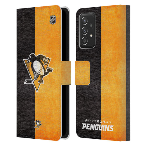 NHL Pittsburgh Penguins Half Distressed Leather Book Wallet Case Cover For Samsung Galaxy A53 5G (2022)