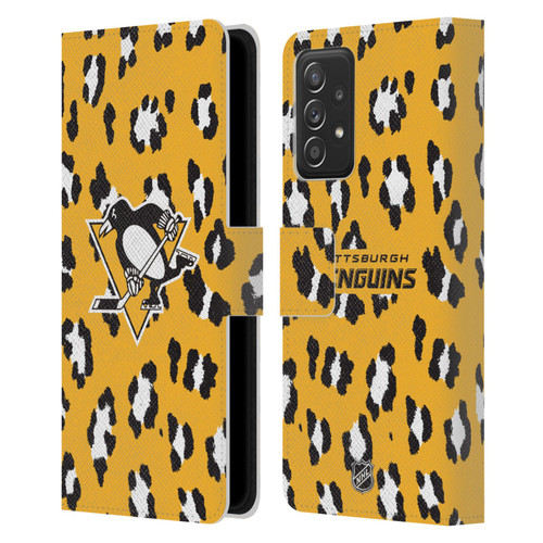 NHL Pittsburgh Penguins Leopard Patten Leather Book Wallet Case Cover For Samsung Galaxy A53 5G (2022)