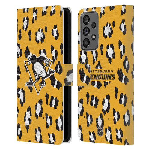 NHL Pittsburgh Penguins Leopard Patten Leather Book Wallet Case Cover For Samsung Galaxy A73 5G (2022)