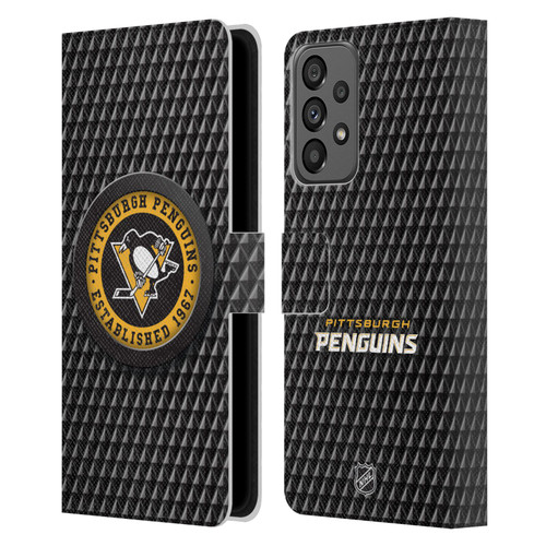 NHL Pittsburgh Penguins Puck Texture Leather Book Wallet Case Cover For Samsung Galaxy A73 5G (2022)