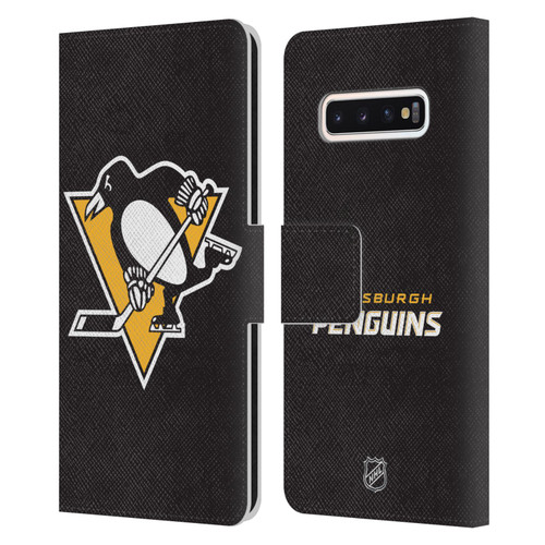 NHL Pittsburgh Penguins Plain Leather Book Wallet Case Cover For Samsung Galaxy S10
