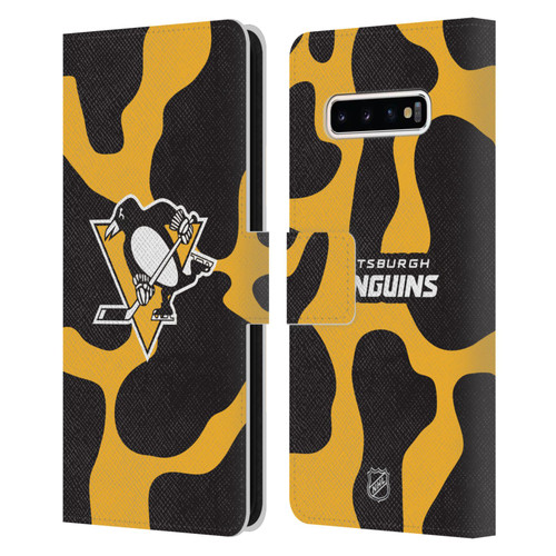 NHL Pittsburgh Penguins Cow Pattern Leather Book Wallet Case Cover For Samsung Galaxy S10+ / S10 Plus