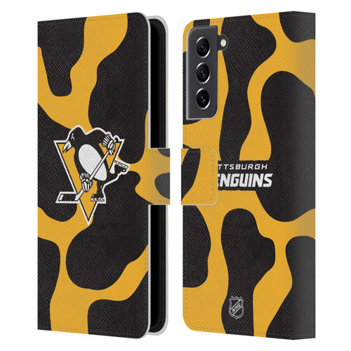 NHL Pittsburgh Penguins Cow Pattern Leather Book Wallet Case Cover For Samsung Galaxy S21 FE 5G