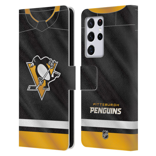 NHL Pittsburgh Penguins Jersey Leather Book Wallet Case Cover For Samsung Galaxy S21 Ultra 5G