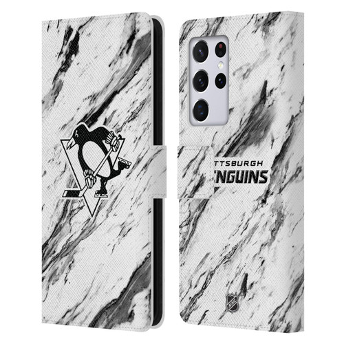 NHL Pittsburgh Penguins Marble Leather Book Wallet Case Cover For Samsung Galaxy S21 Ultra 5G