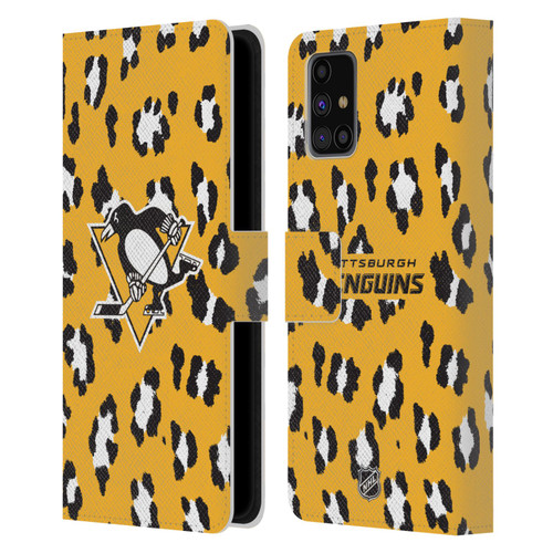 NHL Pittsburgh Penguins Leopard Patten Leather Book Wallet Case Cover For Samsung Galaxy M31s (2020)