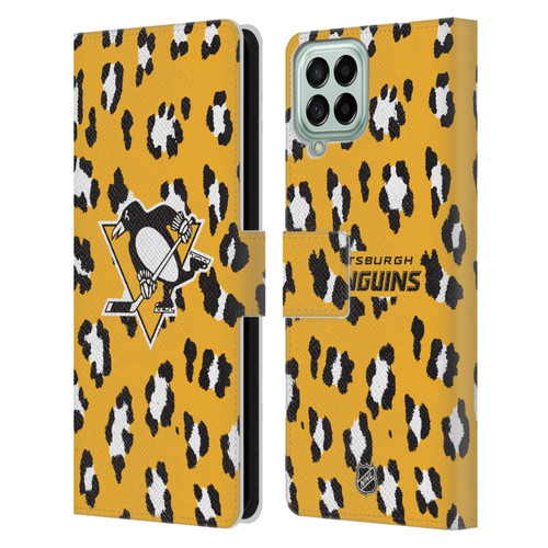 NHL Pittsburgh Penguins Leopard Patten Leather Book Wallet Case Cover For Samsung Galaxy M53 (2022)