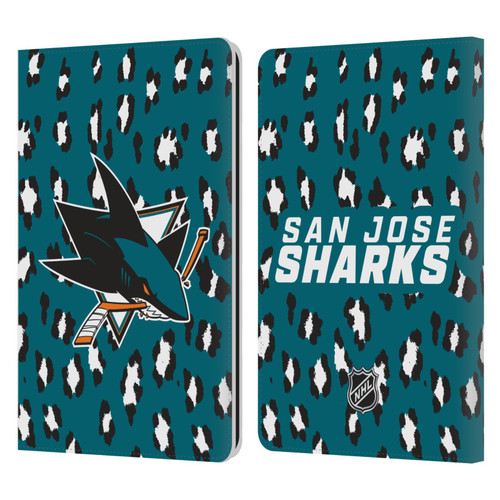 NHL San Jose Sharks Leopard Patten Leather Book Wallet Case Cover For Amazon Kindle Paperwhite 1 / 2 / 3