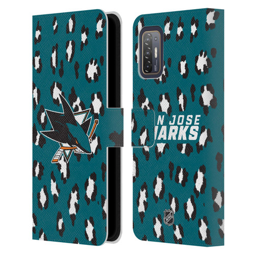 NHL San Jose Sharks Leopard Patten Leather Book Wallet Case Cover For HTC Desire 21 Pro 5G