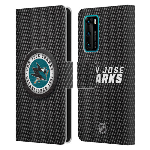 NHL San Jose Sharks Puck Texture Leather Book Wallet Case Cover For Huawei P40 5G