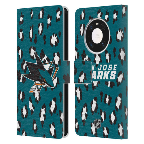 NHL San Jose Sharks Leopard Patten Leather Book Wallet Case Cover For Huawei Mate 40 Pro 5G