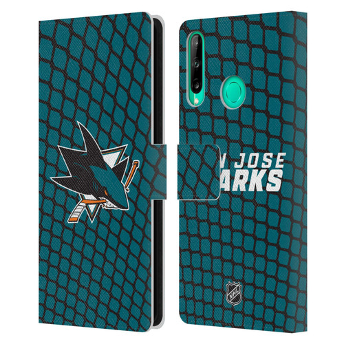 NHL San Jose Sharks Net Pattern Leather Book Wallet Case Cover For Huawei P40 lite E