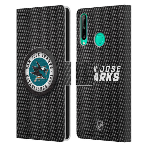 NHL San Jose Sharks Puck Texture Leather Book Wallet Case Cover For Huawei P40 lite E