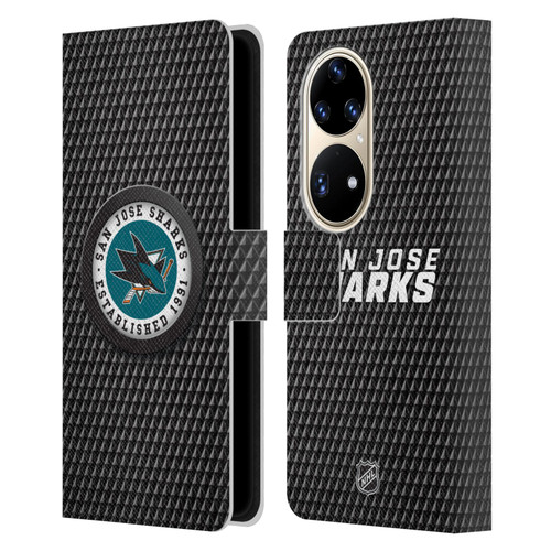NHL San Jose Sharks Puck Texture Leather Book Wallet Case Cover For Huawei P50 Pro