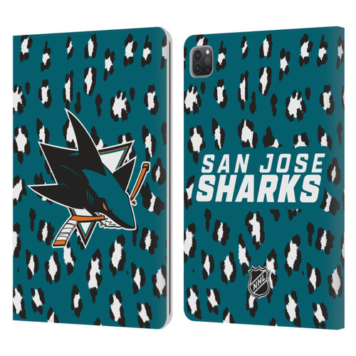 NHL San Jose Sharks Leopard Patten Leather Book Wallet Case Cover For Apple iPad Pro 11 2020 / 2021 / 2022