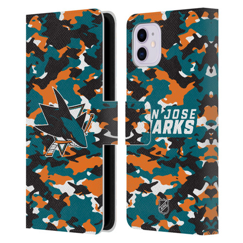 NHL San Jose Sharks Camouflage Leather Book Wallet Case Cover For Apple iPhone 11