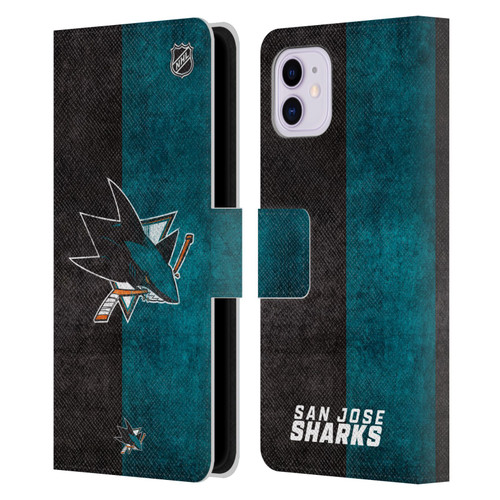 NHL San Jose Sharks Half Distressed Leather Book Wallet Case Cover For Apple iPhone 11