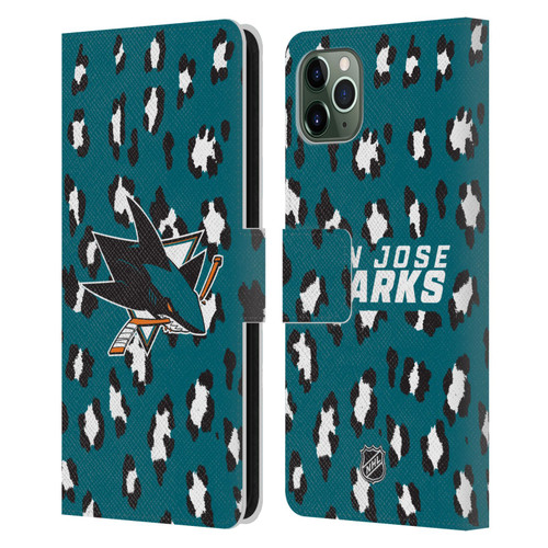 NHL San Jose Sharks Leopard Patten Leather Book Wallet Case Cover For Apple iPhone 11 Pro Max