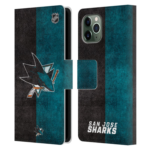 NHL San Jose Sharks Half Distressed Leather Book Wallet Case Cover For Apple iPhone 11 Pro