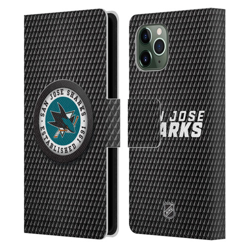 NHL San Jose Sharks Puck Texture Leather Book Wallet Case Cover For Apple iPhone 11 Pro