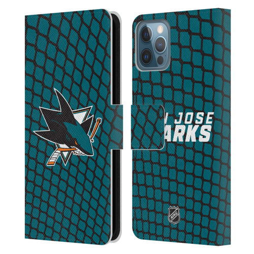 NHL San Jose Sharks Net Pattern Leather Book Wallet Case Cover For Apple iPhone 12 / iPhone 12 Pro