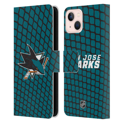 NHL San Jose Sharks Net Pattern Leather Book Wallet Case Cover For Apple iPhone 13