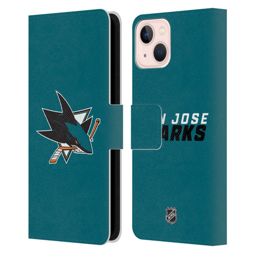 NHL San Jose Sharks Plain Leather Book Wallet Case Cover For Apple iPhone 13